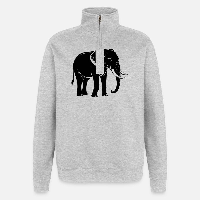 Éléphant - Sweat à zip 1/4 - gris chiné