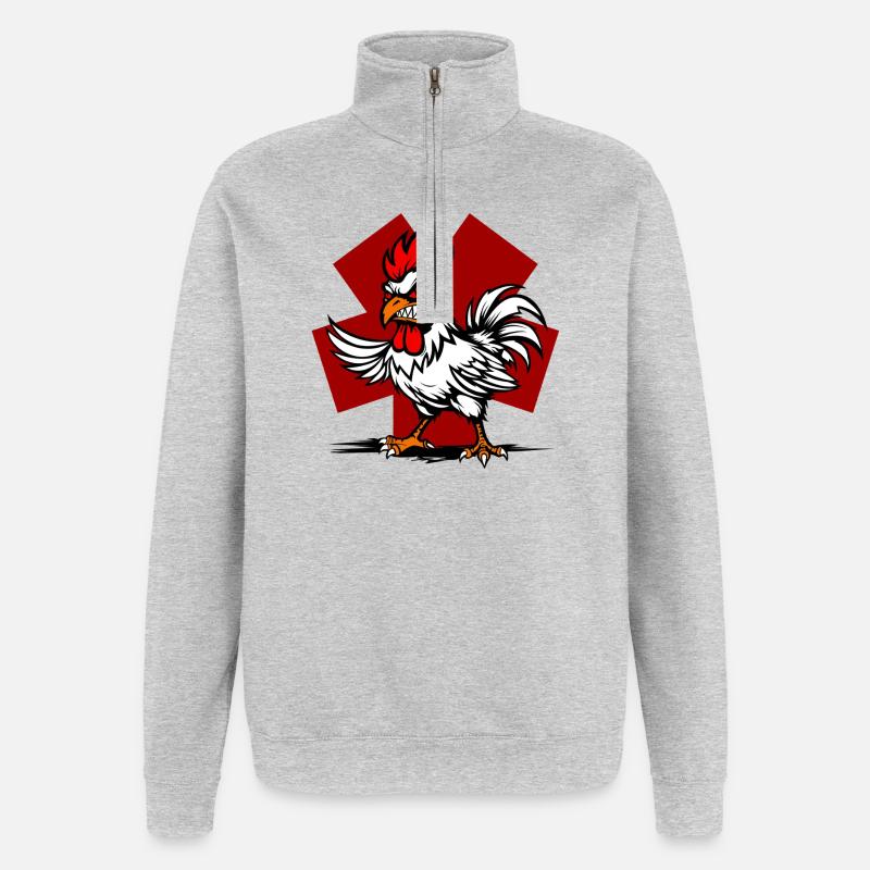 Karikaturhahn auf rotem Hintergrund - Quarter-Zip-Sweatshirt - Grau meliert