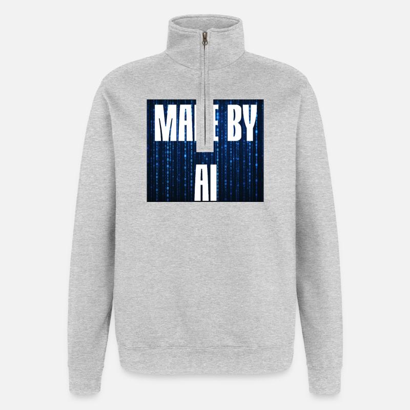 Créé par AI Blue - Sweat à zip 1/4 - gris chiné