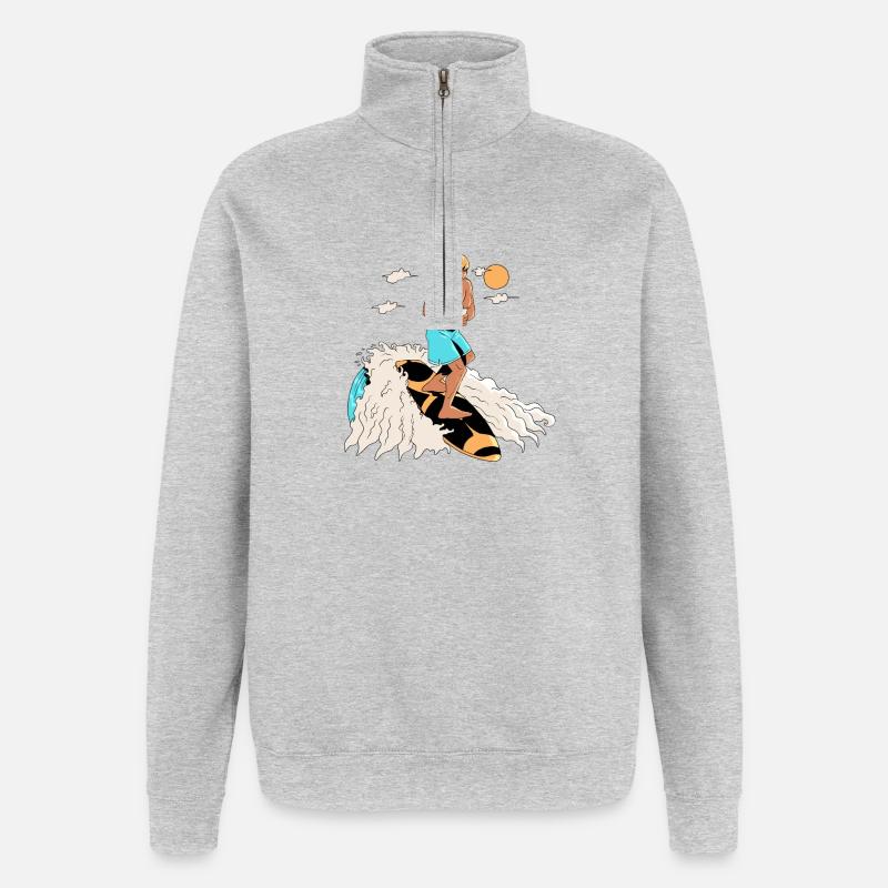 Surfer und Smartphone - Quarter-Zip-Sweatshirt - Grau meliert