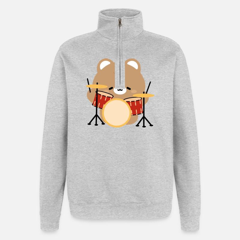 Bear Drummer Pop Art - Sweat à zip 1/4 - gris chiné