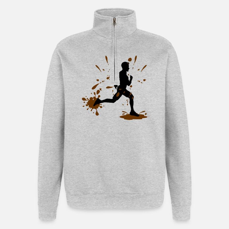 Mud Run Man – Défi Modder Runner - Sweat à zip 1/4 - gris chiné