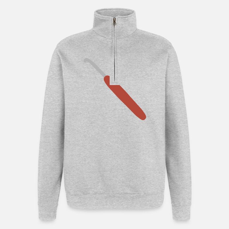 Red-Handled Crochet Hook - Quarter-Zip Sweatshirt - heather grey