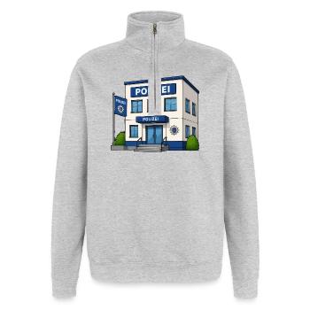 Polizei Cartoon Gebäude Druckdesign - Quarter-Zip-Sweatshirt - Grau meliert - Vorne - AI Model Female 172 light (172cm) & AI Model Male 178 dark (178cm)