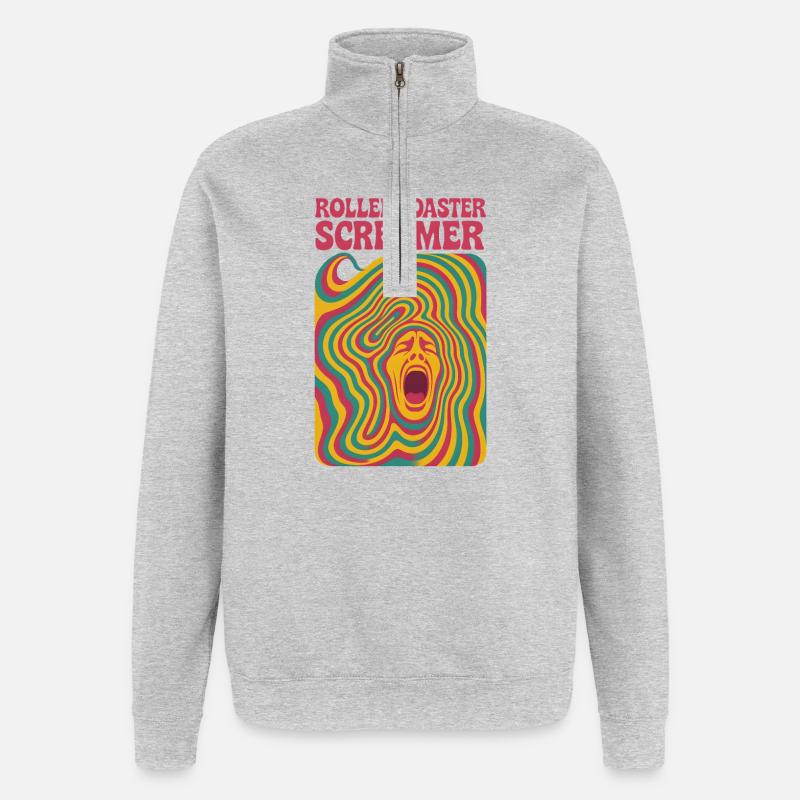 Achterbahn Schreihals | Freizeitpark - Quarter-Zip-Sweatshirt - Grau meliert