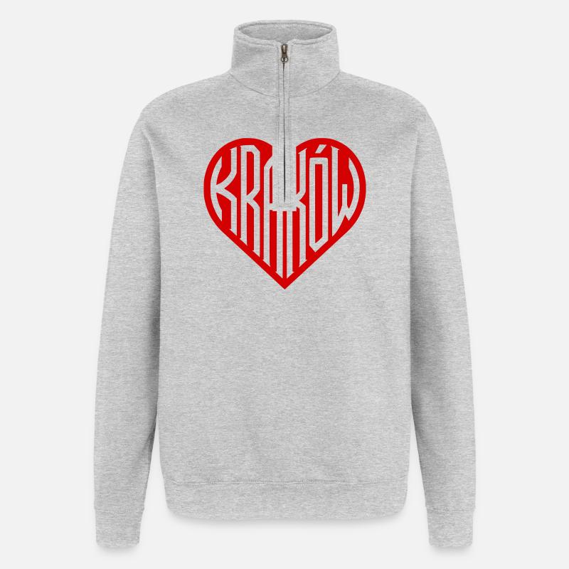 Krakow Herz Typografie - Quarter-Zip-Sweatshirt - Grau meliert