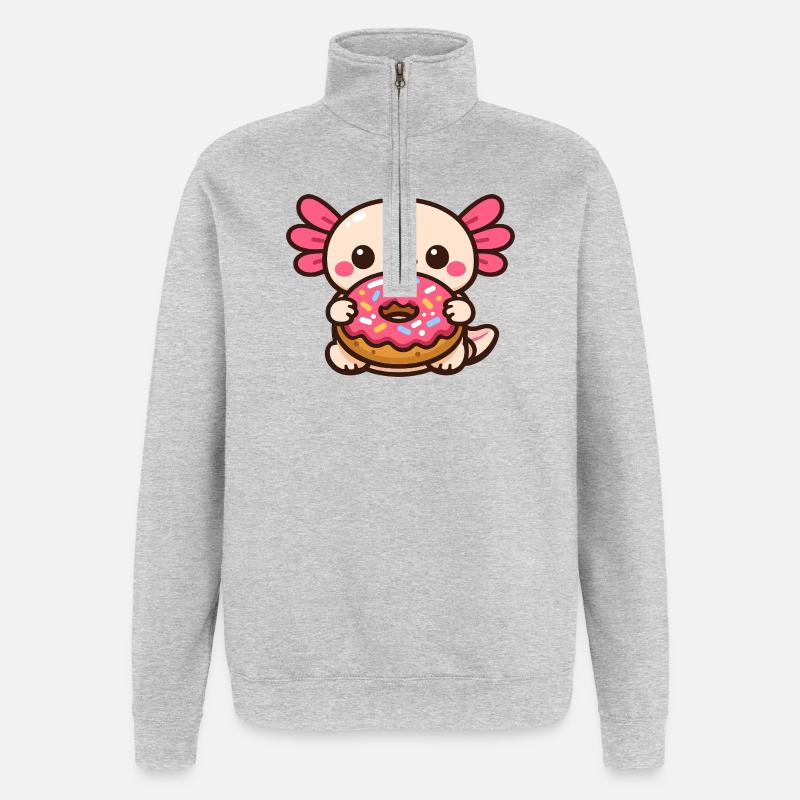 Kawaii Donut-Buddy mit Zuckerguss - Quarter-Zip-Sweatshirt - Grau meliert