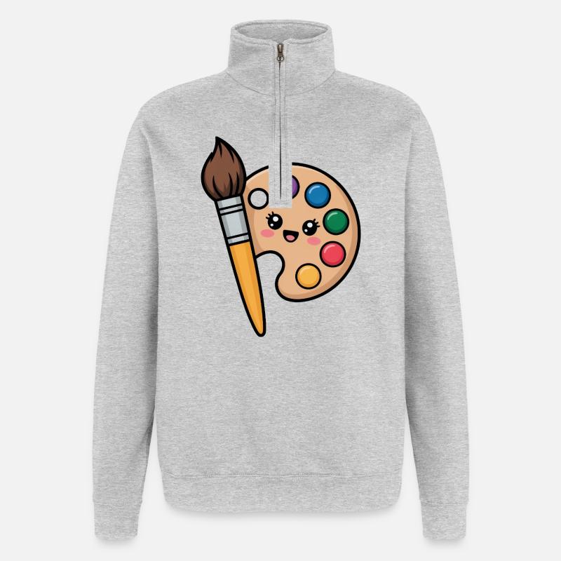 Painter Brush and Paint Palette - Quarter-Zip Sweatshirt - heather grey
