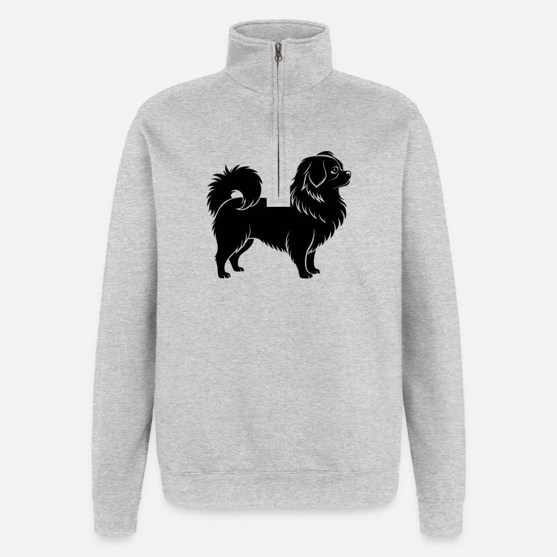 Pékinois - Sweat à zip 1/4 - gris chiné
