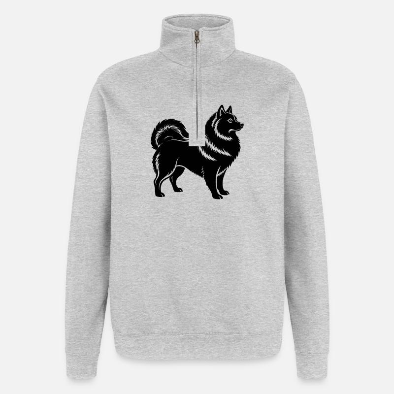 Spitz japonais - Sweat à zip 1/4 - gris chiné