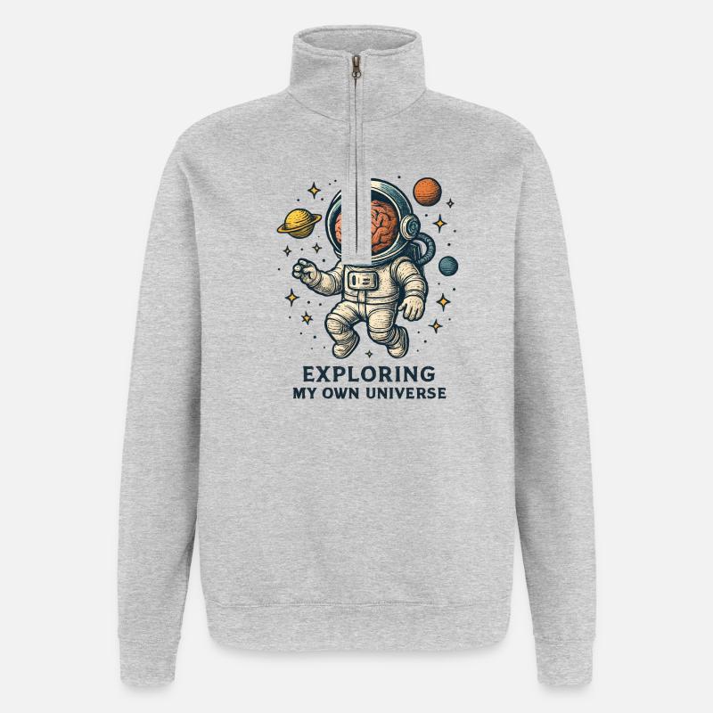Kosmischer Kopfastronaut - Quarter-Zip-Sweatshirt - Grau meliert