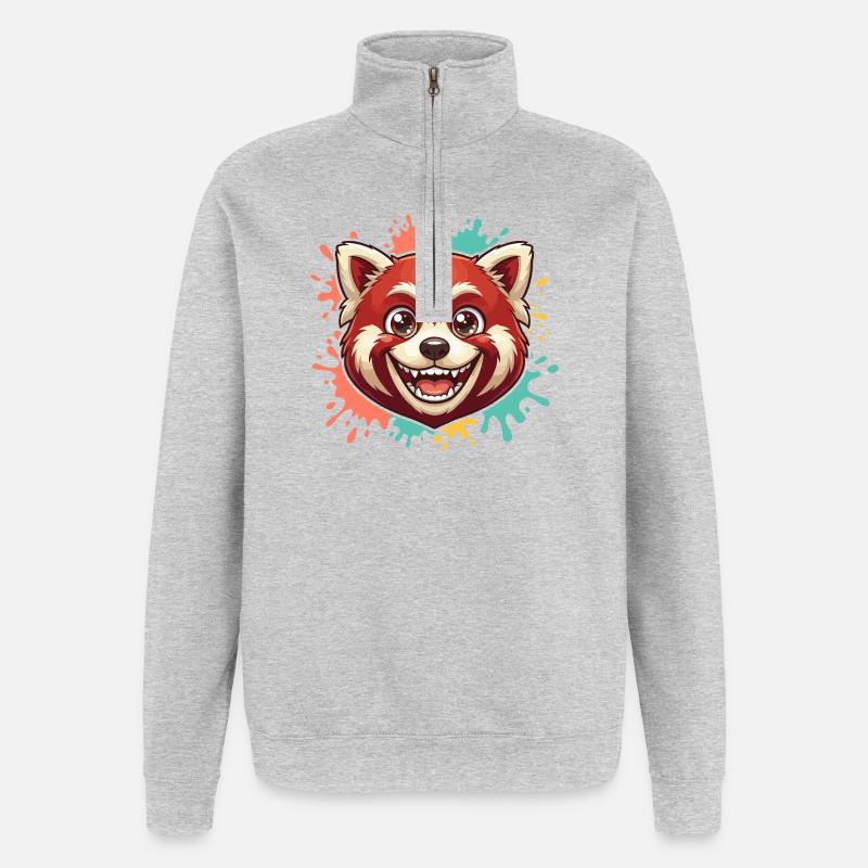 Red Panda Splash - Quarter-Zip Sweatshirt - heather grey