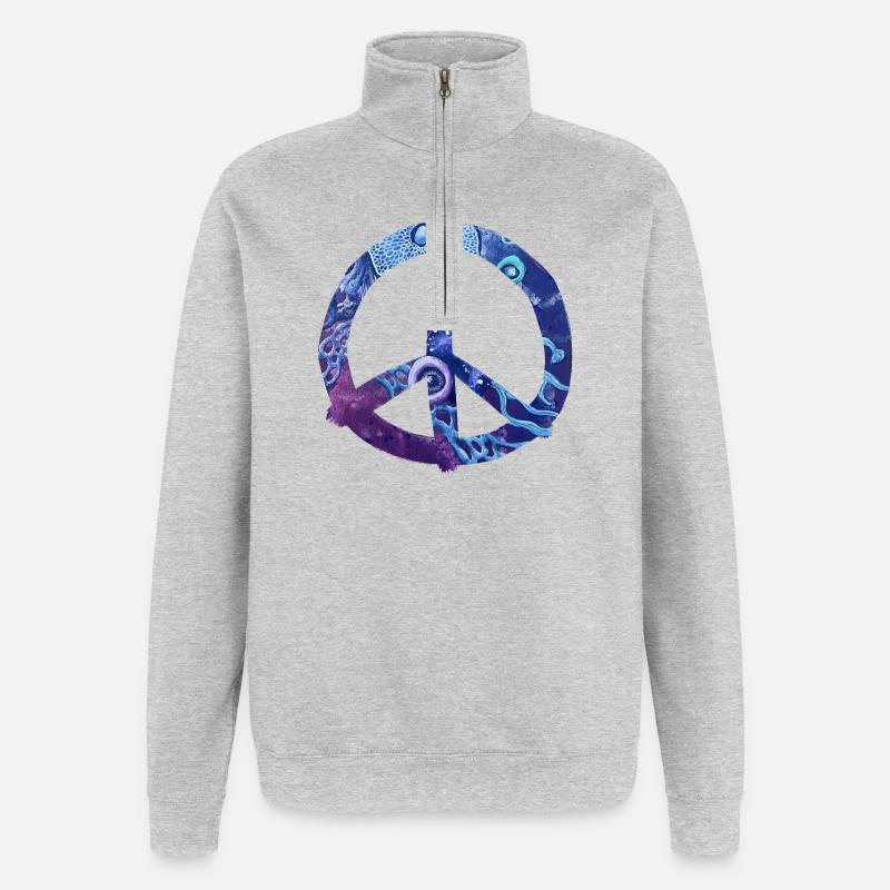 Ozeanfrieden Peacezeichen - Quarter-Zip-Sweatshirt - Grau meliert