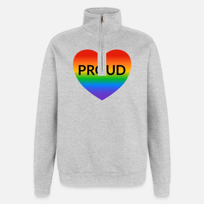 STOLZES Regenbogenherz - Quarter-Zip-Sweatshirt - Grau meliert