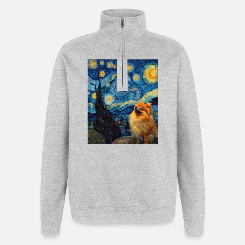 Zwergspitz Spitz Pomeranian - Sweat à zip 1/4 - gris chiné