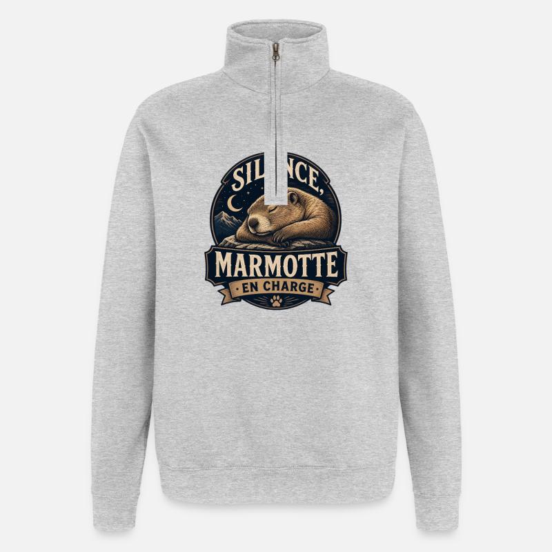 Silence, Marmotte en Charge - Sweat à zip 1/4 - gris chiné