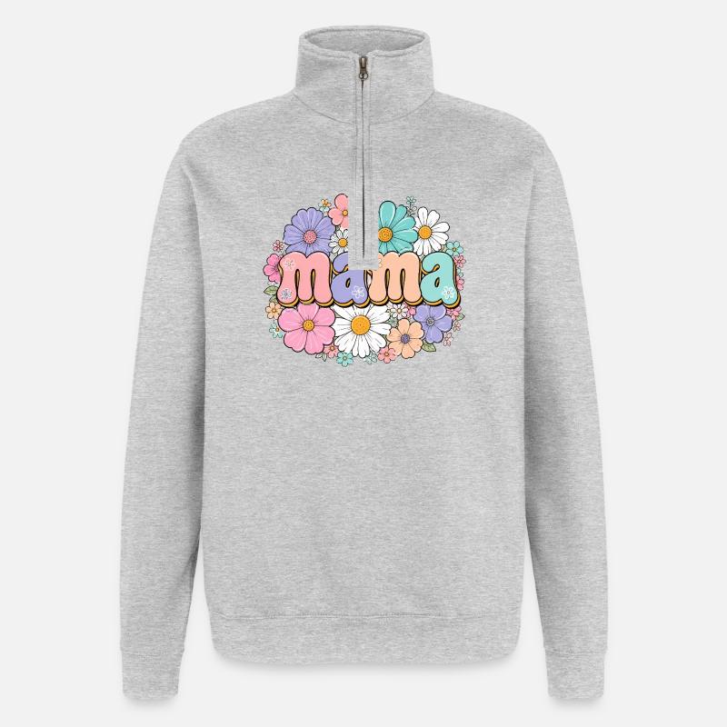 Retro Mama Blumen - Quarter-Zip-Sweatshirt - Grau meliert