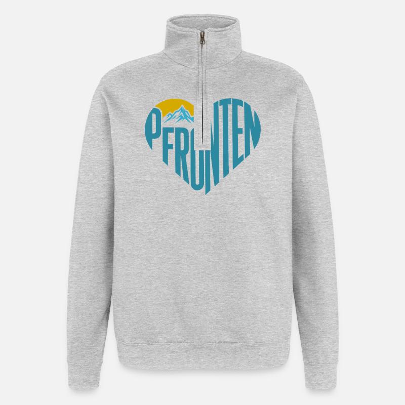 Pfronten Bergsilhouette Herz-Typografie - Quarter-Zip-Sweatshirt - Grau meliert