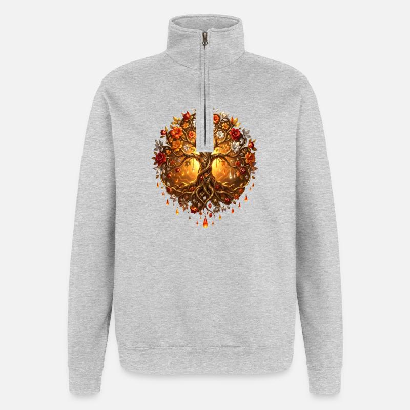 Arbre de Feu dans Mandala - Sweat à zip 1/4 - gris chiné