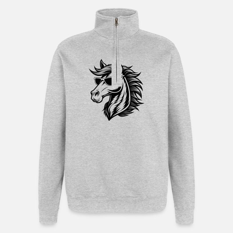 Cooler Pferdekopf - Quarter-Zip-Sweatshirt - Grau meliert