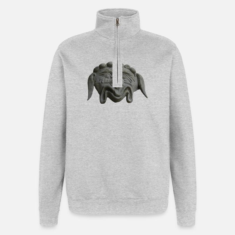 grinning stone mask - Quarter-Zip Sweatshirt - heather grey