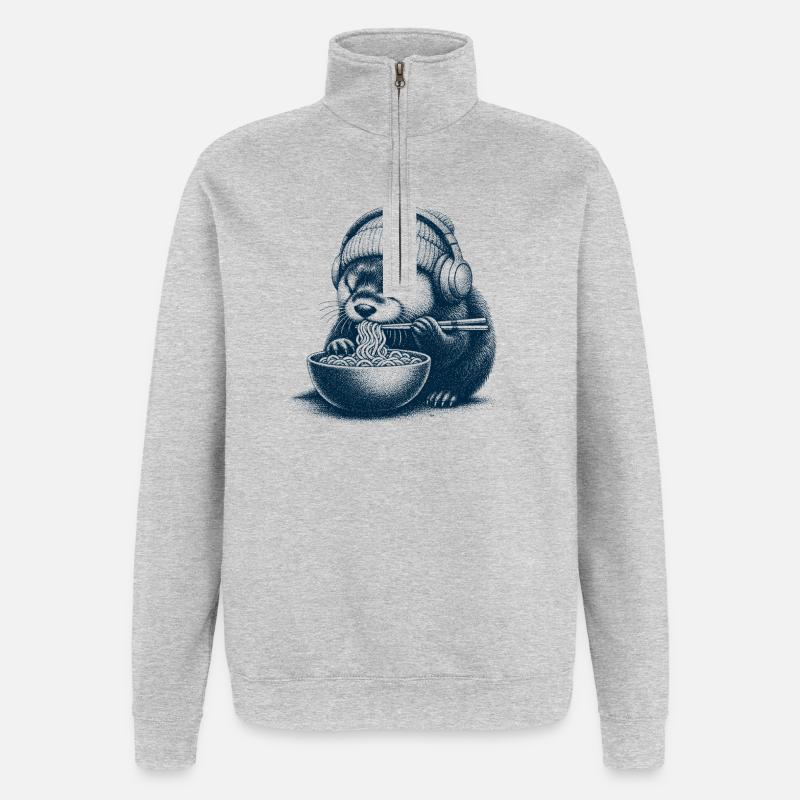 Ramen Otter - Quarter-Zip Sweatshirt - heather grey