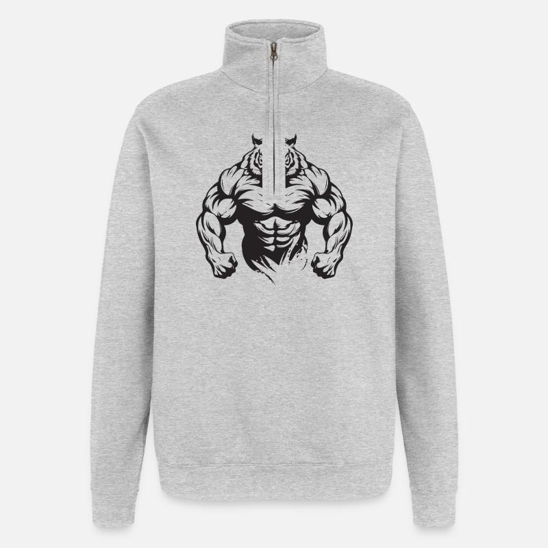 Culturisme Tiger - Sweat à zip 1/4 - gris chiné