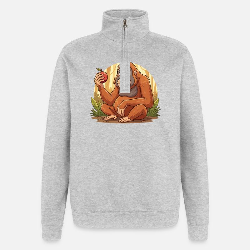 Orangutan with Apple – Jungle Charm - Quarter-Zip Sweatshirt - heather grey
