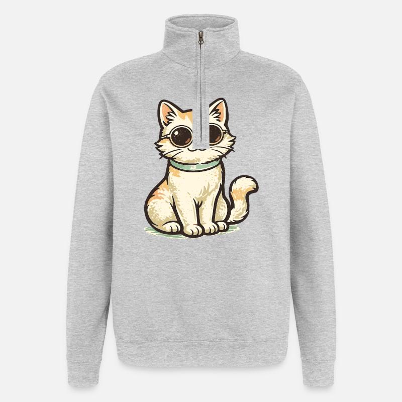 Coole Katze - Quarter-Zip-Sweatshirt - Grau meliert