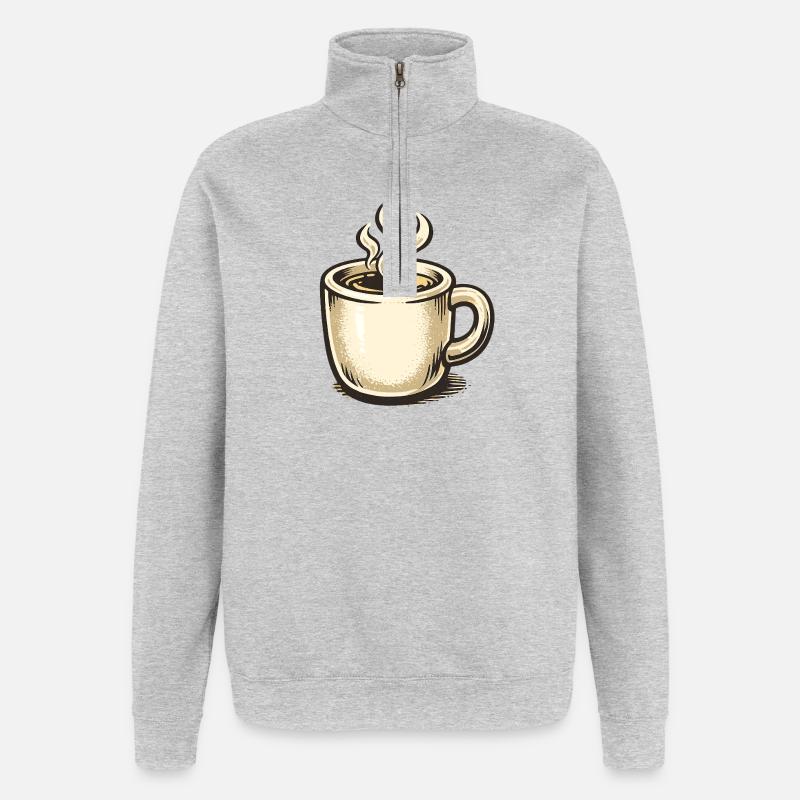 Kaffee - Quarter-Zip-Sweatshirt - Grau meliert