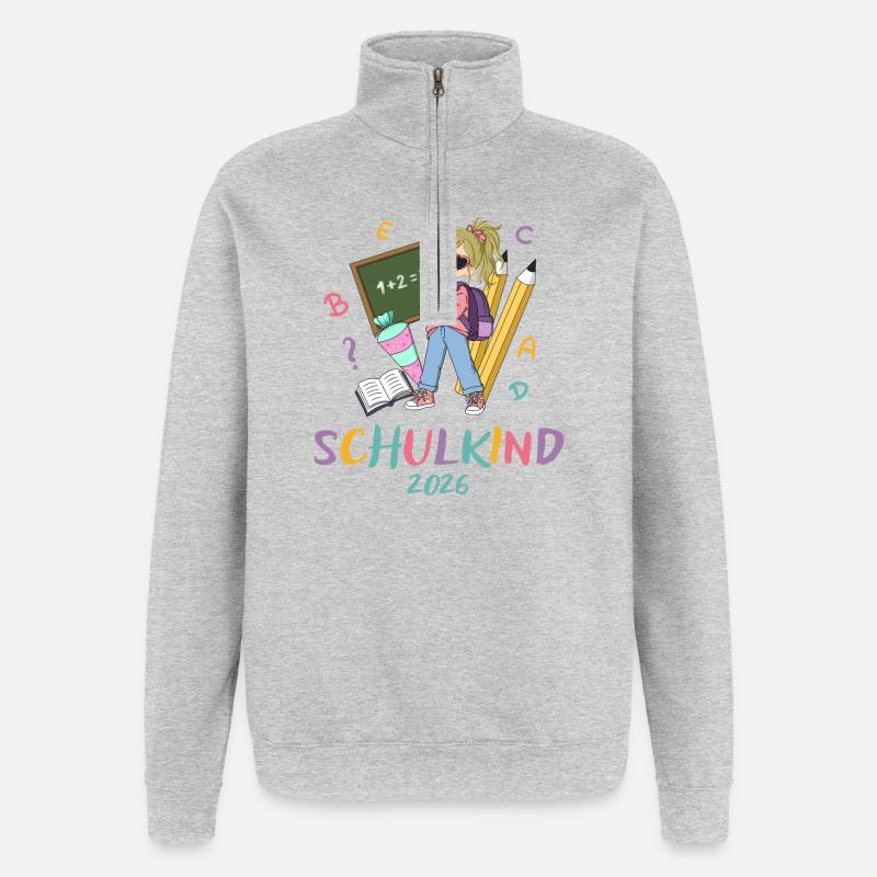 Schulkind 2026: Farbenfroh - Quarter-Zip-Sweatshirt - Grau meliert