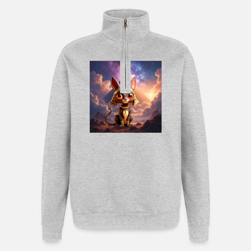 Pharao-Katze vor der Pyramide - Quarter-Zip-Sweatshirt - Grau meliert