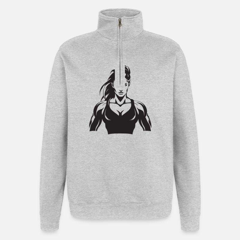 Muscles féminins - Sweat à zip 1/4 - gris chiné