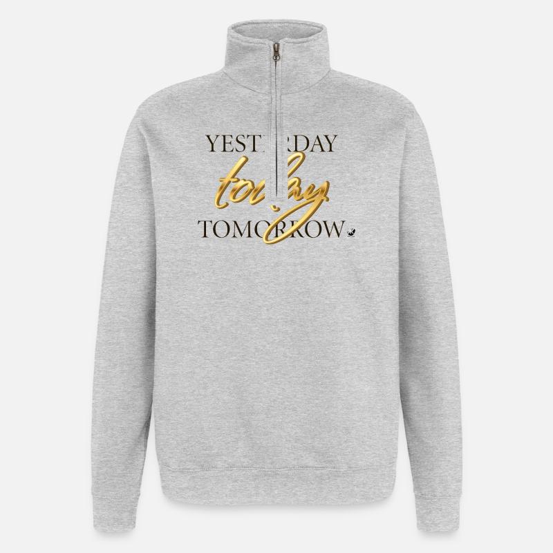 Yesterday, Today and Tomorrow Schriftzug - Quarter-Zip-Sweatshirt - Grau meliert