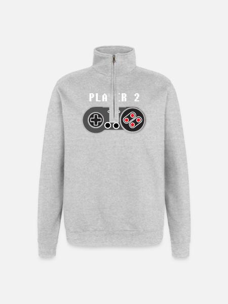 Player 2 Pixel Controller-Grafik - Quarter-Zip-Sweatshirt - Grau meliert