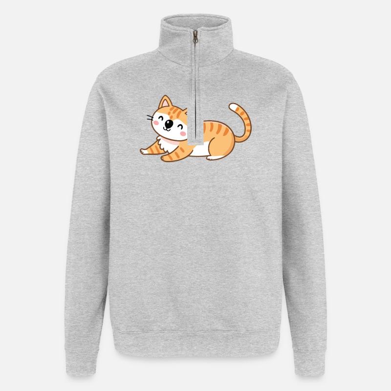 Orange kitten in relaxed pose - Quarter-Zip Sweatshirt - heather grey