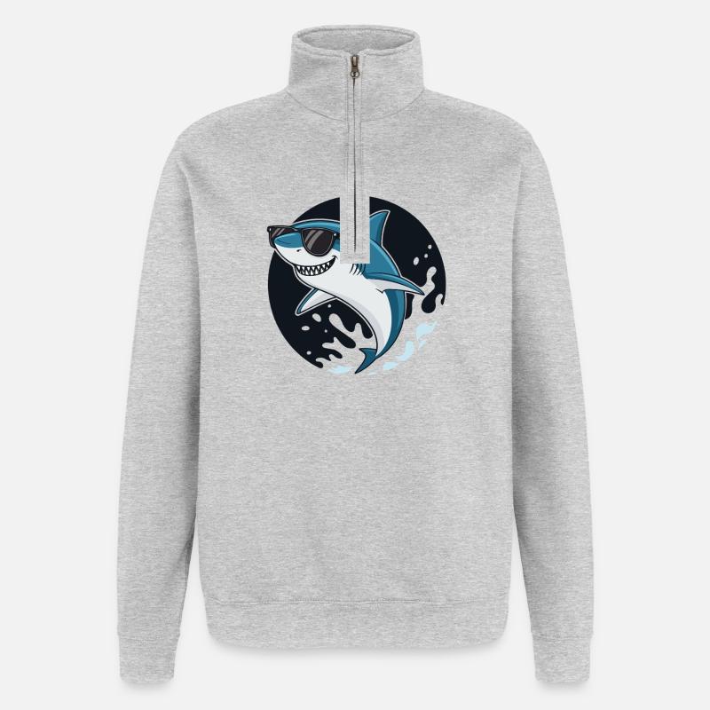 Surferhai mit dunkler Brille - Quarter-Zip-Sweatshirt - Grau meliert