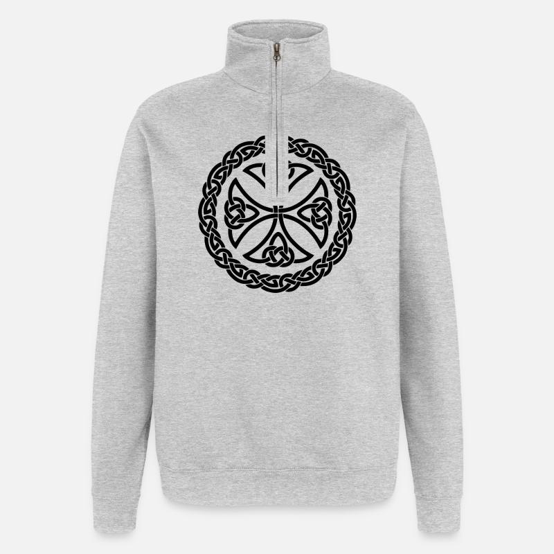 Circular Celtic Knot Emblem - Quarter-Zip Sweatshirt - heather grey