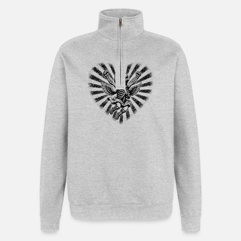 Fliegendes Skelett Engel Rock Motiv - Quarter-Zip-Sweatshirt - Grau meliert