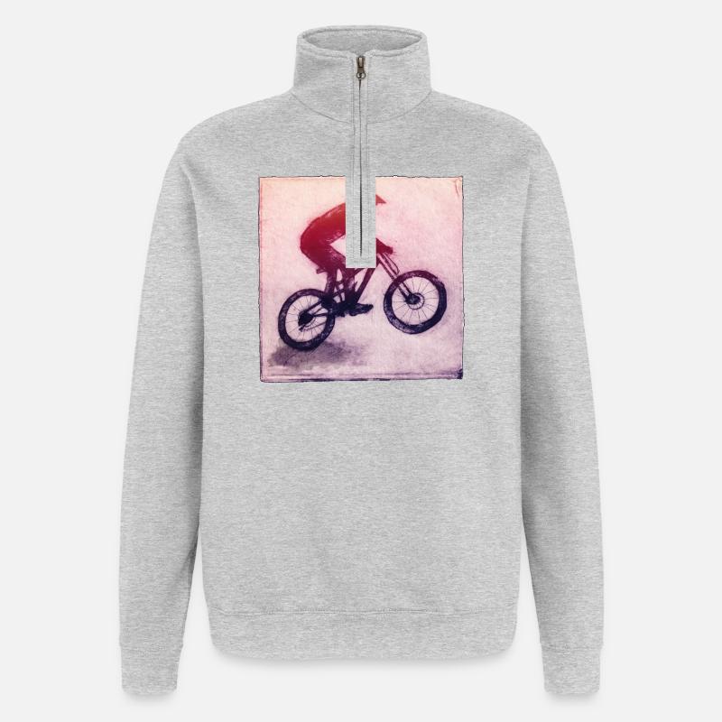 Mountainbiker - handgeschnitzte Druckvorlage - Quarter-Zip-Sweatshirt - Grau meliert