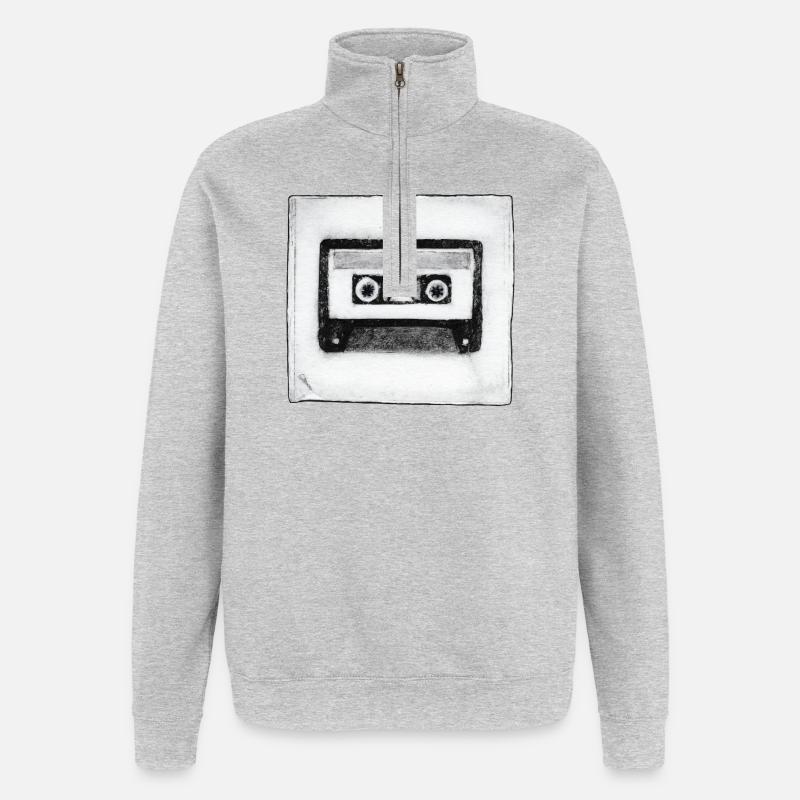 Cassette - hand carved artwork - Quarter-Zip Sweatshirt - heather grey
