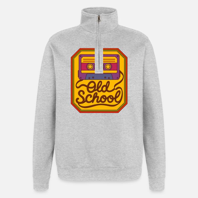 Old School Kassetten-Retro-Patch - Quarter-Zip-Sweatshirt - Grau meliert
