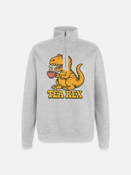 Tea Rex: Dinosaur Tea Time - Quarter-Zip Sweatshirt - heather grey