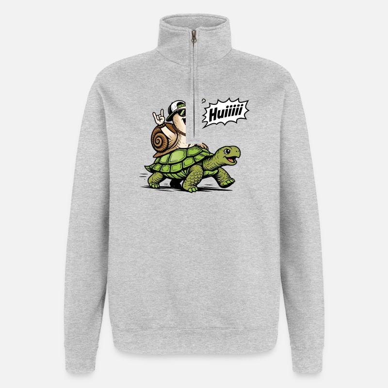 Escargot Rapide sur Tortue - Sweat à zip 1/4 - gris chiné