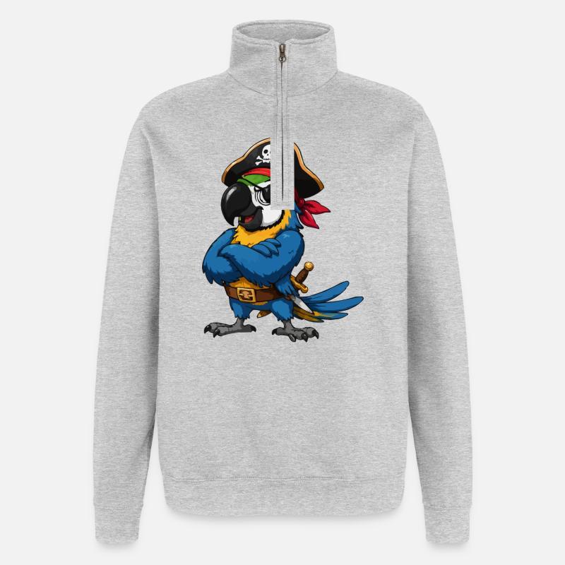 Pirate bird with eye patch - Quarter-Zip Sweatshirt - heather grey