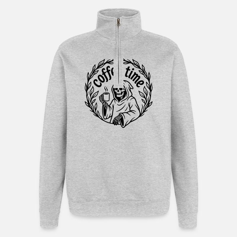 C’est l’heure du café - Sweat à zip 1/4 - gris chiné