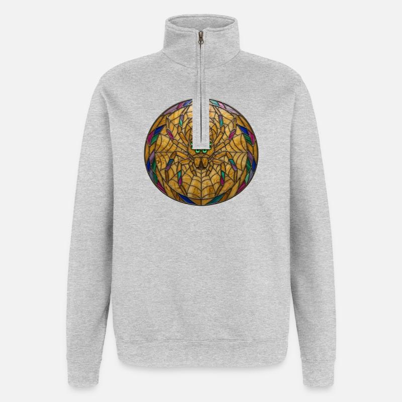 Stained Glass Spider Web Mosaic Illustration - Quarter-Zip Sweatshirt - heather grey