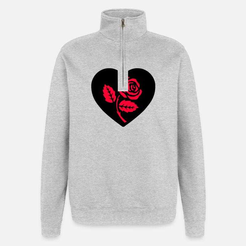 Roses - Sweat à zip 1/4 - gris chiné