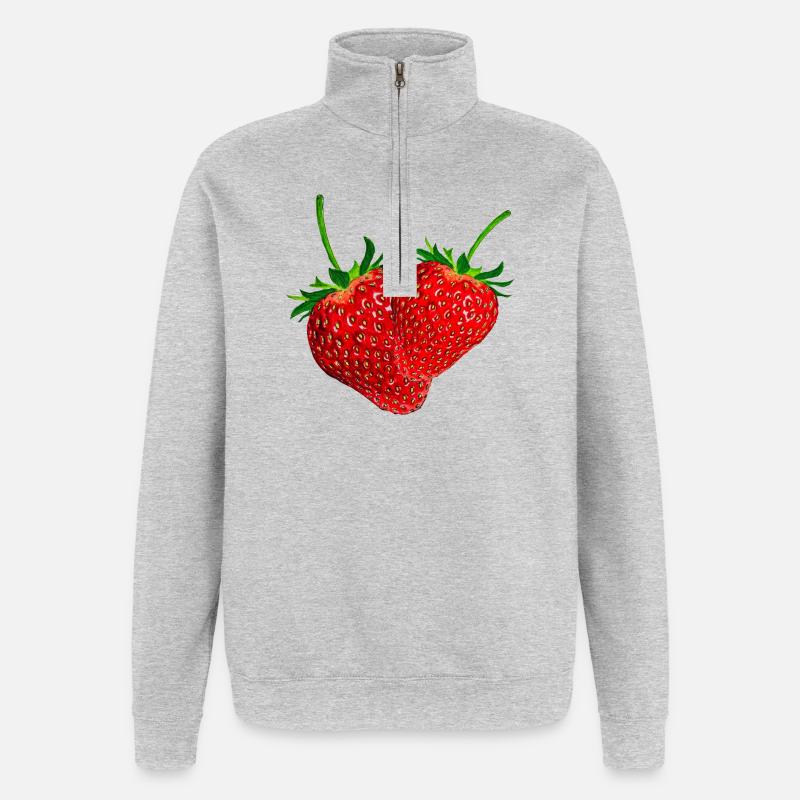 Fraises - Sweat à zip 1/4 - gris chiné