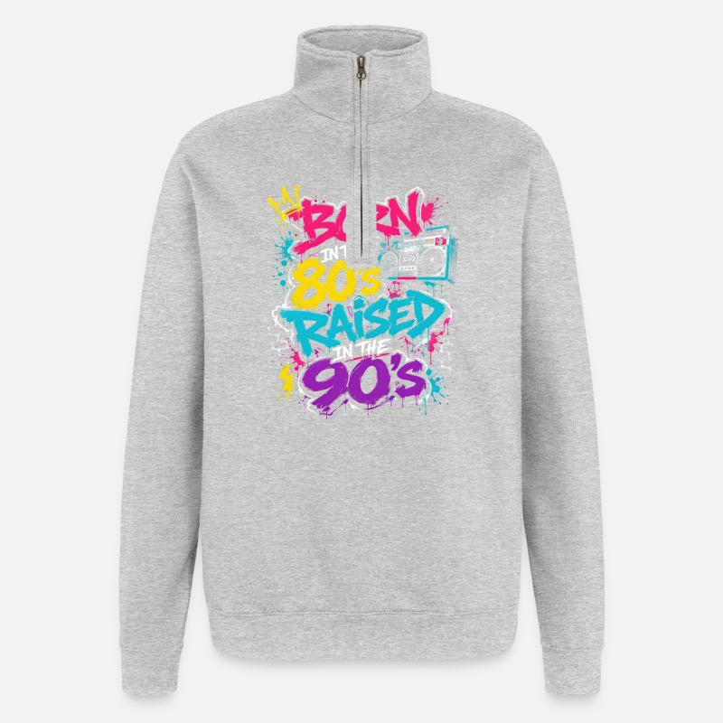 80s Boombox Neon Graffiti - Quarter-Zip Sweatshirt - heather grey